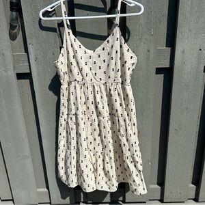 Chic Sim & Sam Cream Cotton/Linen Dress Black Design and Tiered Skirt Size L